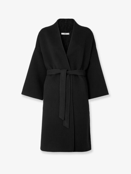 Fendi FF Zucca Wool Midi Coat Black