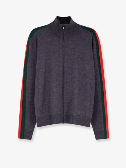 Gucci Fine Wool Cardigan With Full Zip And Web Stripe