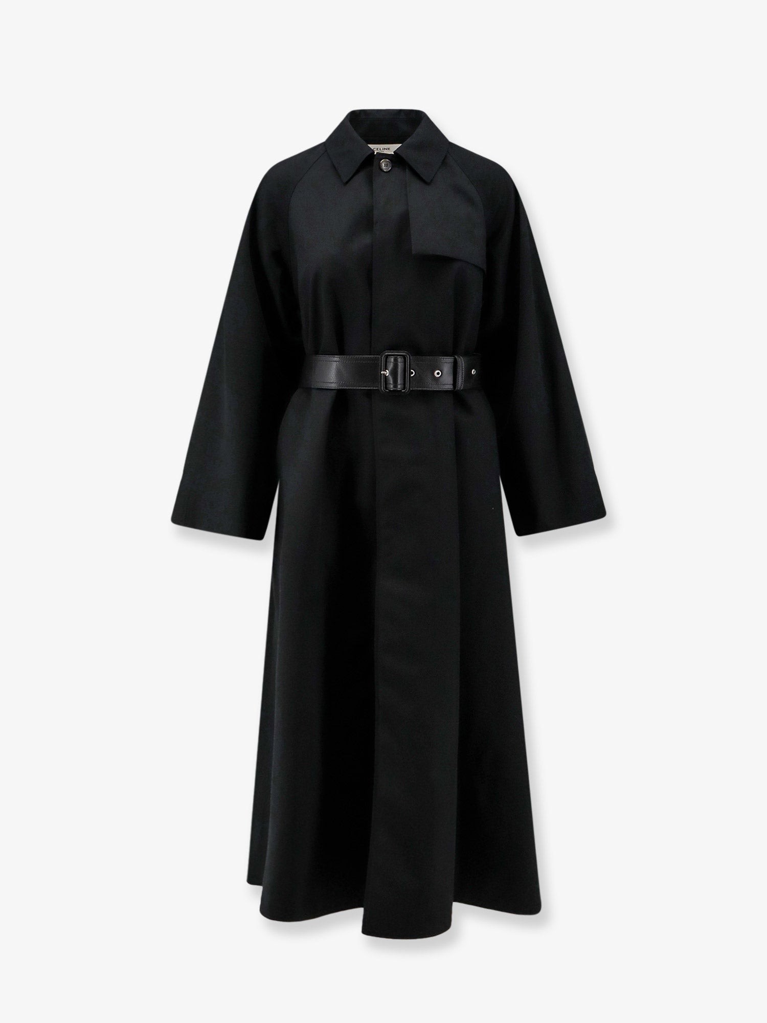 Celine Flared Waterproof Coat With Leather Belt