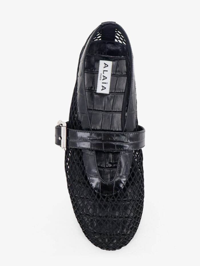 ALAIA Flat Leather Ballerinas With Crocodile Effect