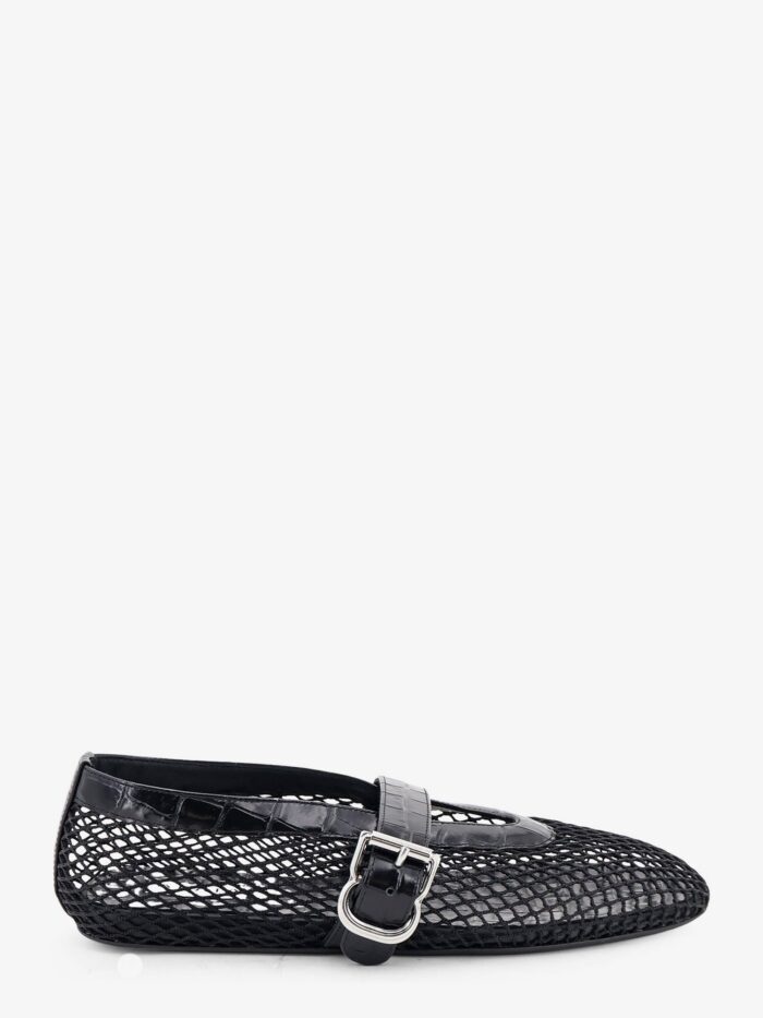 ALAIA Flat Leather Ballerinas With Crocodile Effect