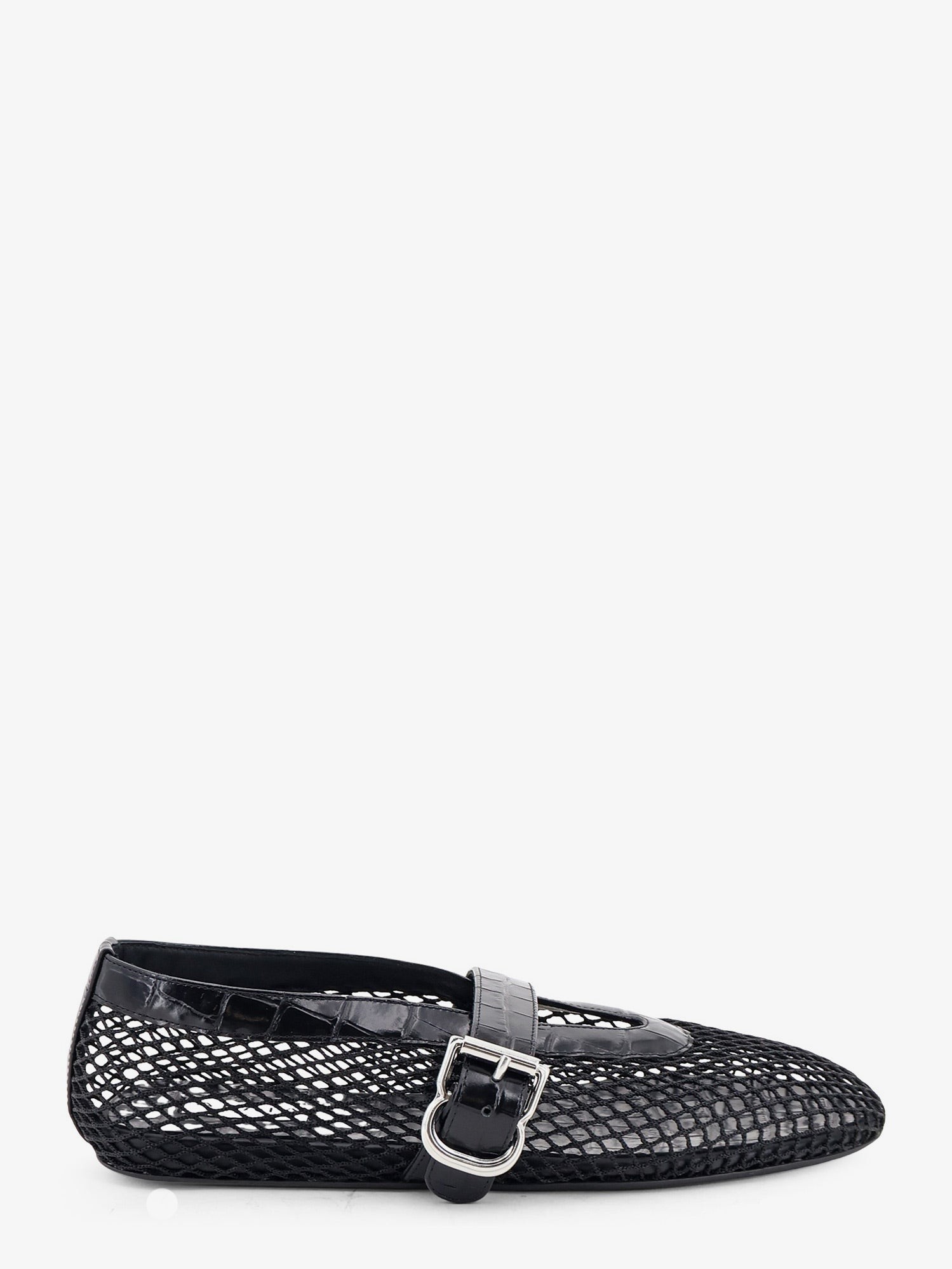 ALAIA Flat Leather Ballerinas With Crocodile Effect