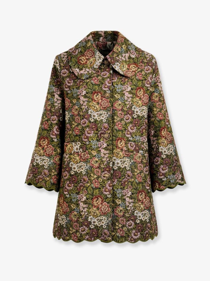 farm rio flower jacquard trenchcoat with logo patch FARM RIO Flower Jacquard Trenchcoat With Logo Patch