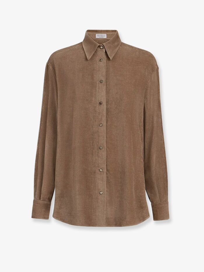 brunello cucinelli fluid corduroy shirt with monili Brunello Cucinelli Fluid Corduroy Shirt With Monili