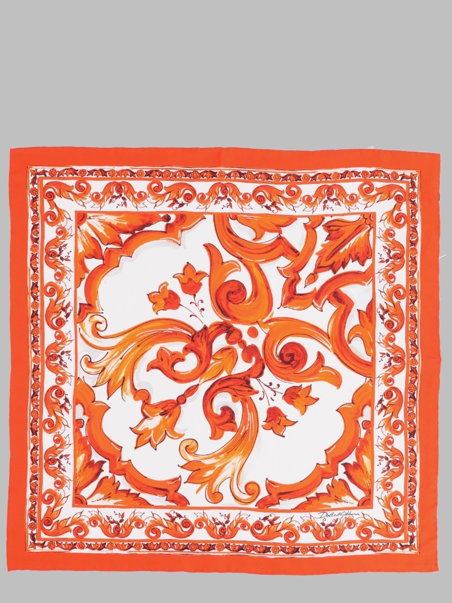 Dolce & Gabbana FOULARD IN TWILL DI SETA STAMPA MAIOLICA