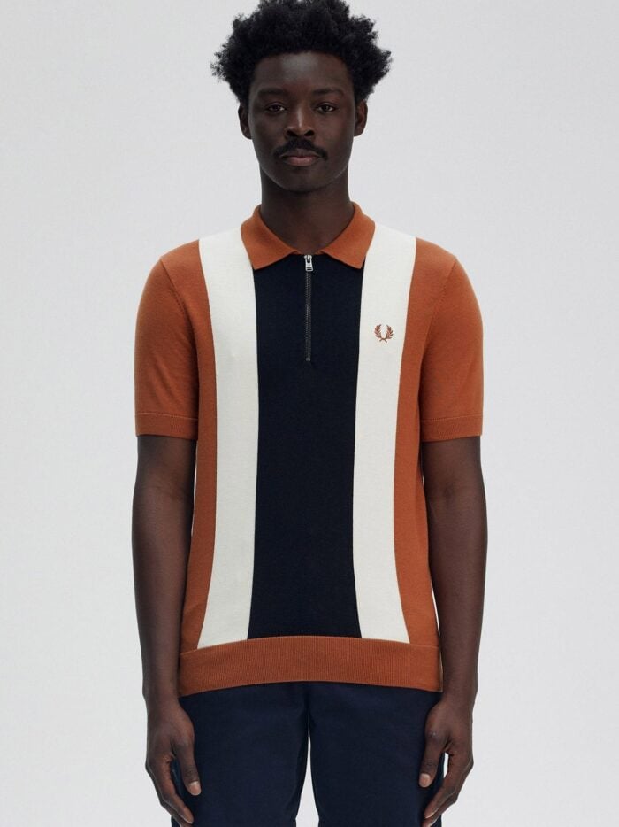 FRED PERRY Cotton Knit Polo Shirt With Striped Motif