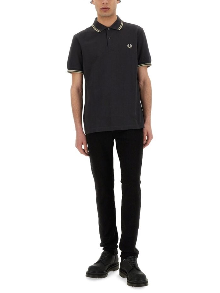 FRED PERRY COTTON PIQUE POLO SHIRT WITH DOUBLE STRIPE