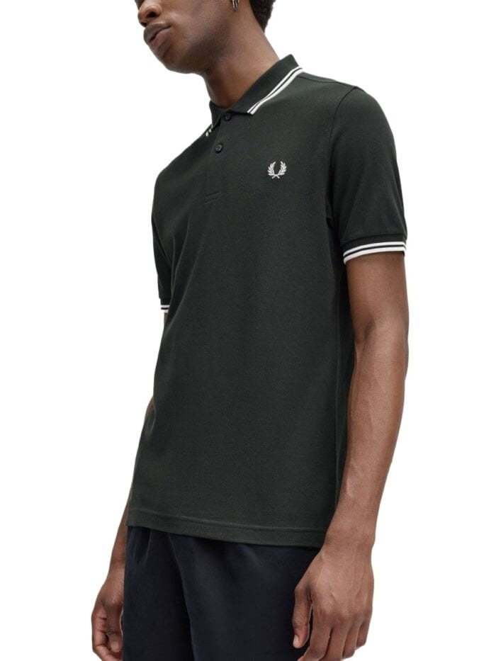 FRED PERRY COTTON PIQUE POLO SHIRT WITH DOUBLE STRIPE