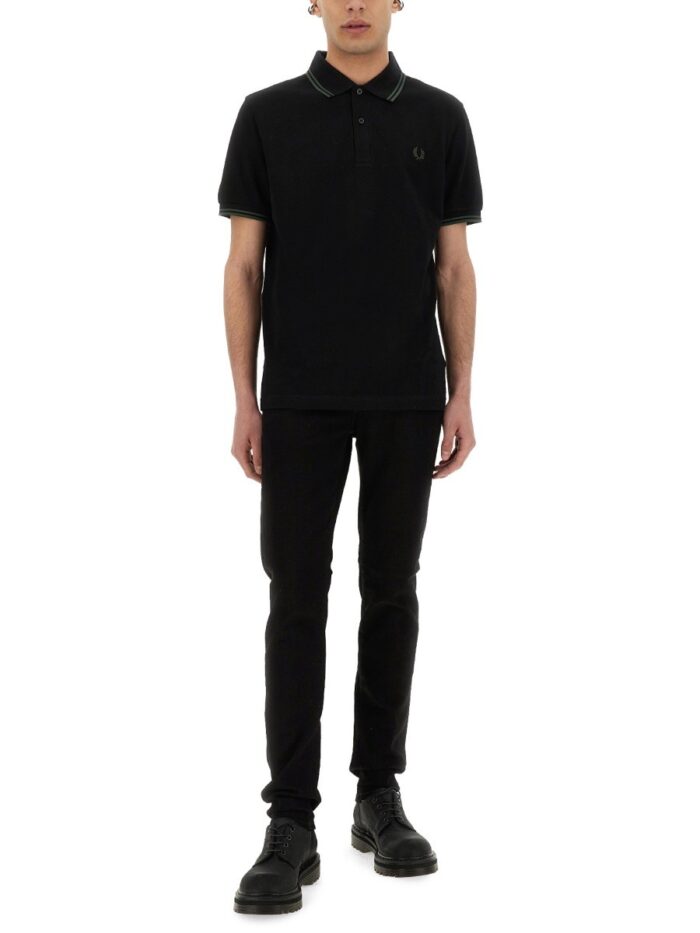 FRED PERRY COTTON PIQUE POLO SHIRT WITH DOUBLE STRIPE