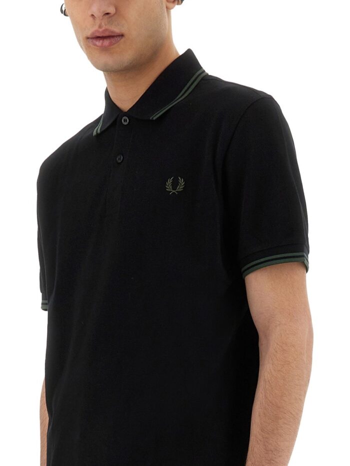 FRED PERRY COTTON PIQUE POLO SHIRT WITH DOUBLE STRIPE