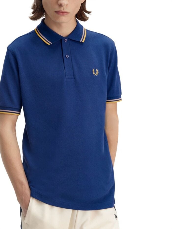 FRED PERRY COTTON PIQUE POLO SHIRT WITH DOUBLE STRIPE