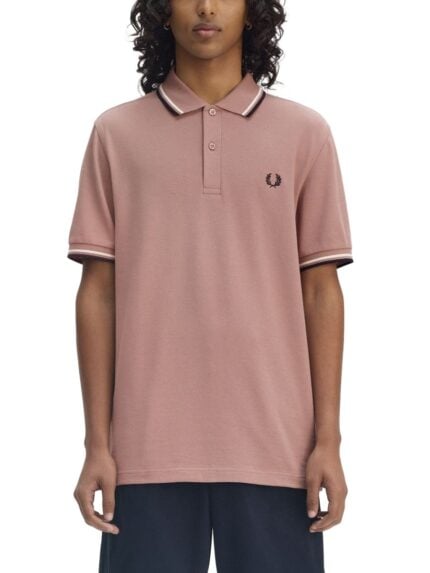 FRED PERRY COTTON PIQUE POLO SHIRT WITH DOUBLE STRIPE