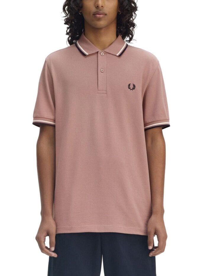 FRED PERRY COTTON PIQUE POLO SHIRT WITH DOUBLE STRIPE