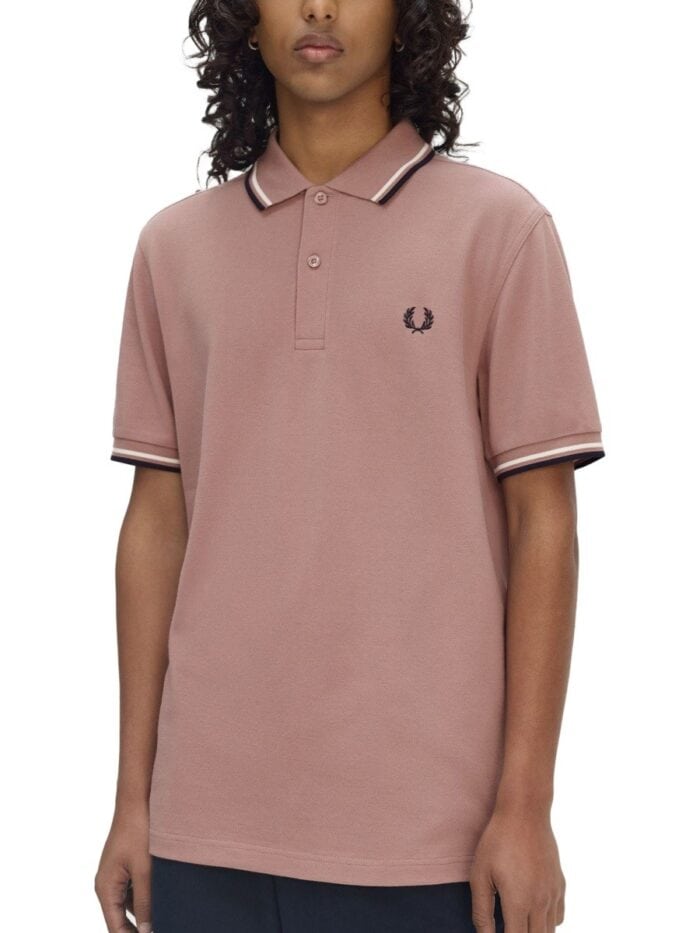 FRED PERRY COTTON PIQUE POLO SHIRT WITH DOUBLE STRIPE