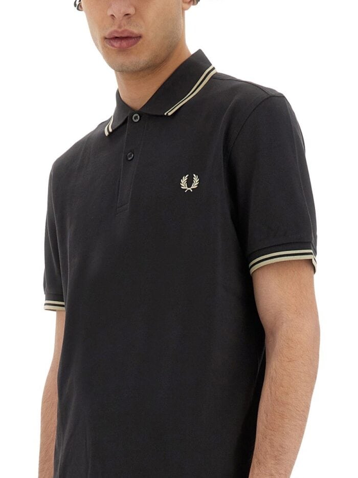 FRED PERRY COTTON PIQUE POLO SHIRT WITH DOUBLE STRIPE