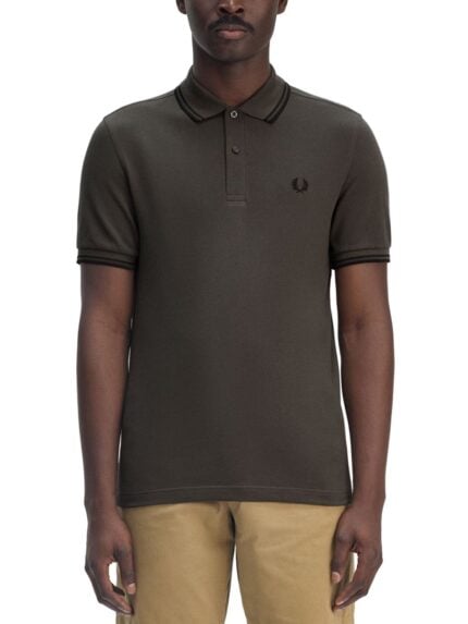 FRED PERRY COTTON PIQUE POLO SHIRT WITH DOUBLE STRIPE