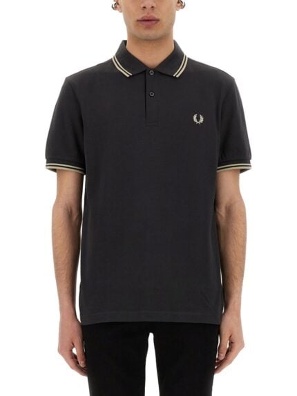 FRED PERRY COTTON PIQUE POLO SHIRT WITH DOUBLE STRIPE
