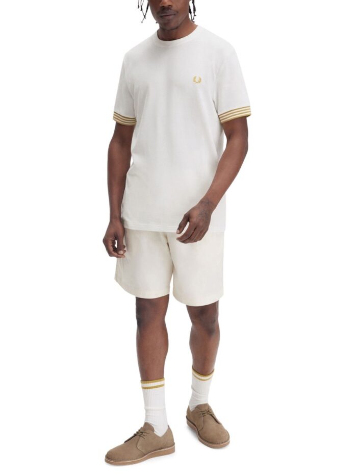 FRED PERRY T-SHIRT WITH STRIPED MANIHE BORDER