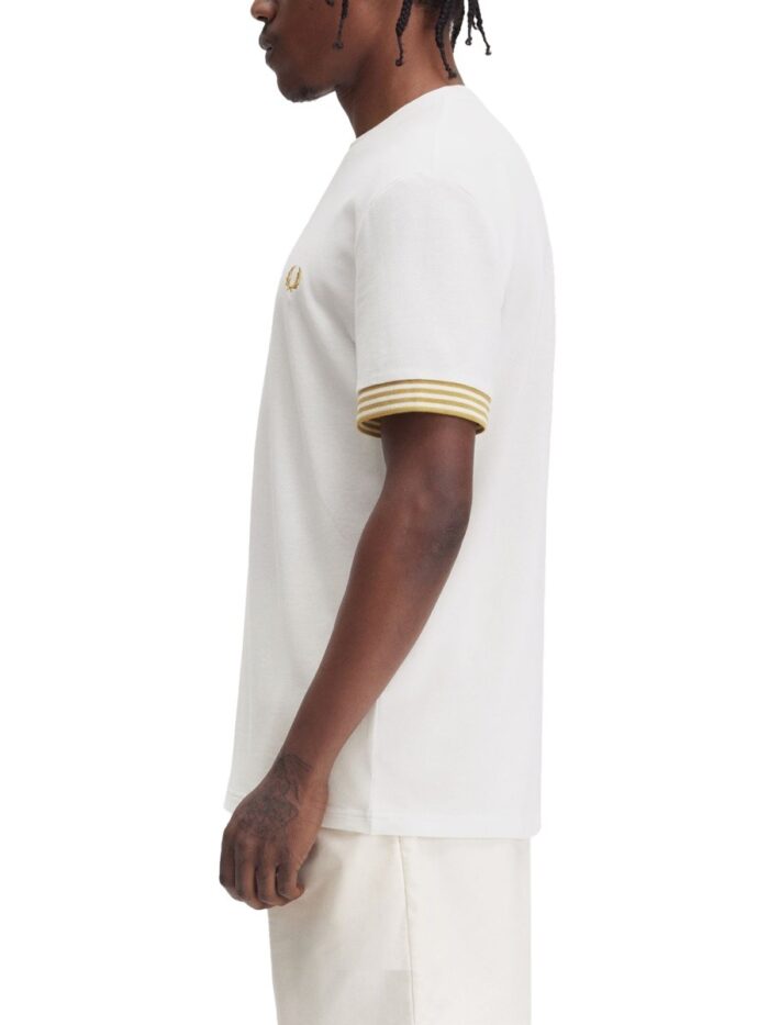 FRED PERRY T-SHIRT WITH STRIPED MANIHE BORDER