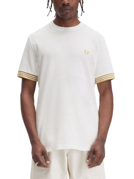 FRED PERRY T-SHIRT WITH STRIPED MANIHE BORDER