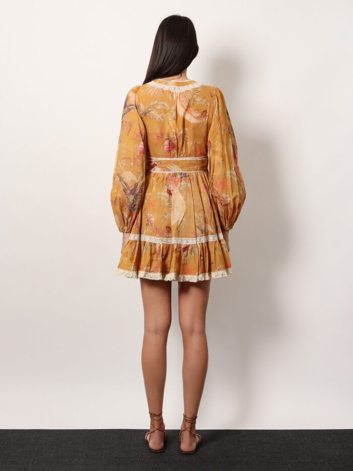 Zimmermann Frill Cotton Short Dress With Floral Print