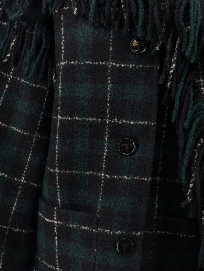 TOTEME Fringed Scarf Madras Wool Coat