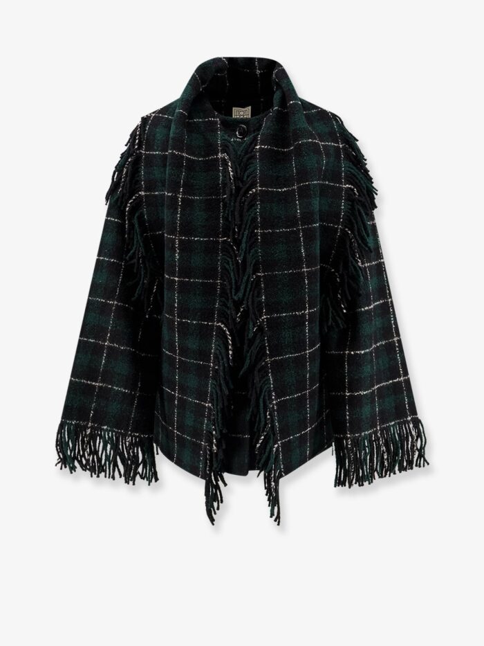 TOTEME Fringed Scarf Madras Wool Coat