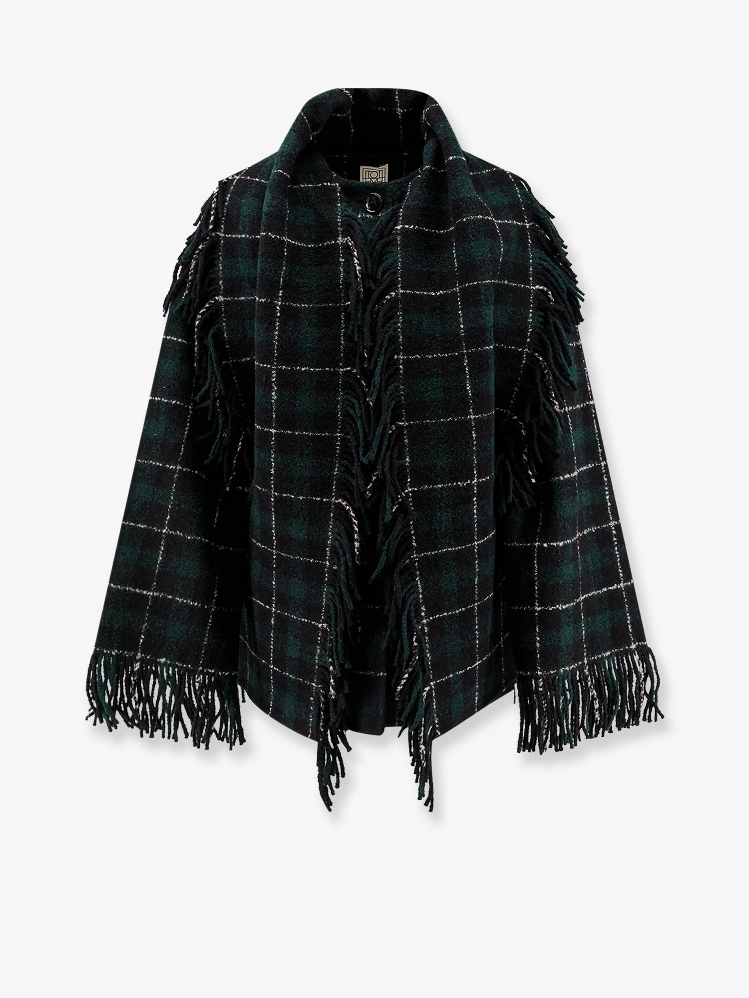 TOTEME Fringed Scarf Madras Wool Coat