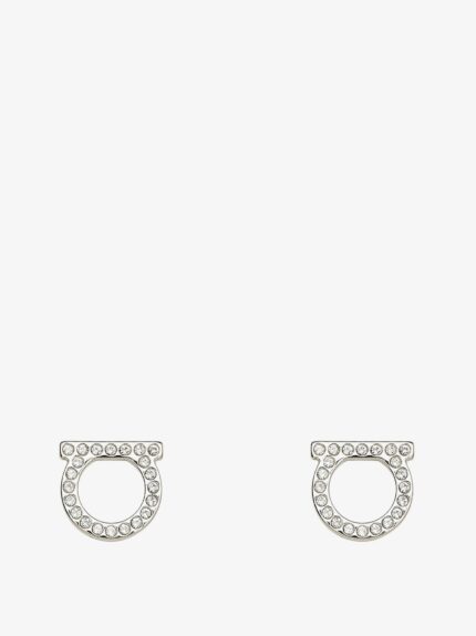 Ferragamo Gancini Crystals Brass Earrings