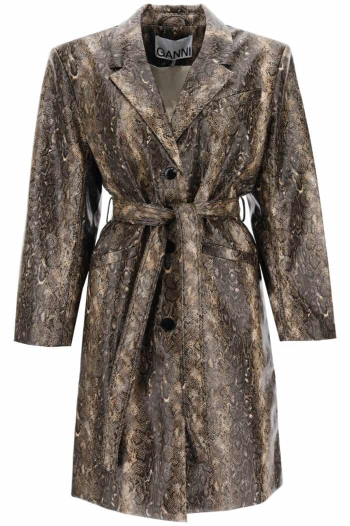 Ganni Snake-effect Faux Leather Trench Coat