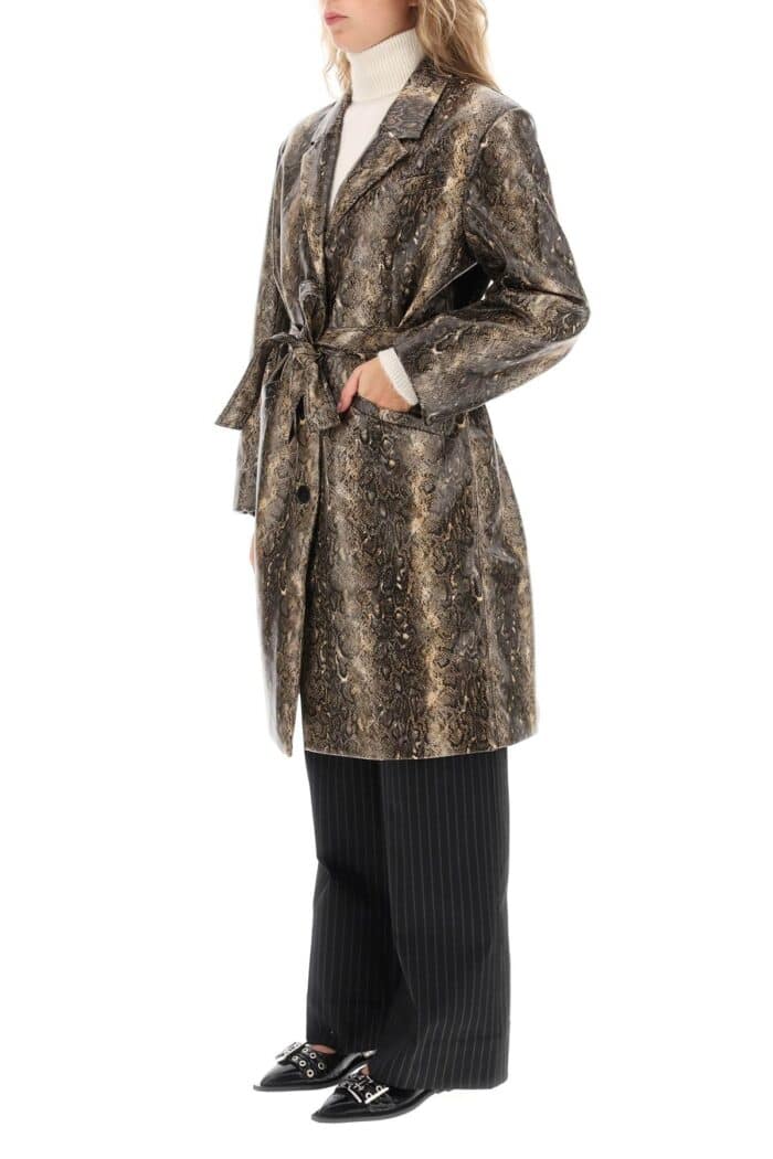 Ganni Snake-effect Faux Leather Trench Coat