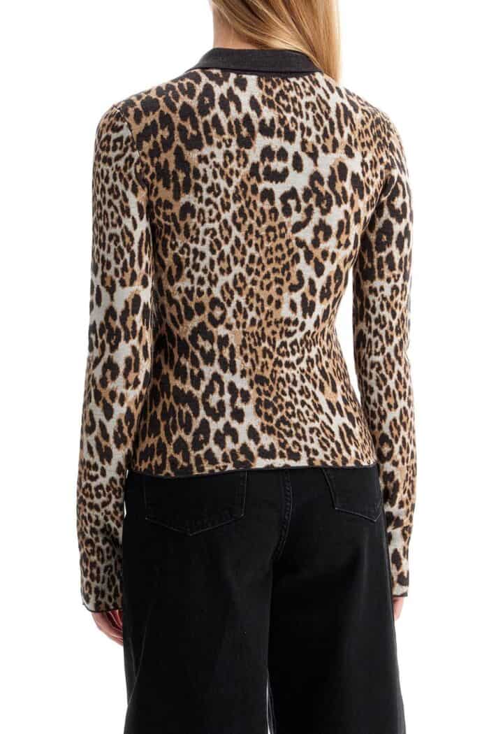 GANNI Animal Print Jacquard Knit Polo