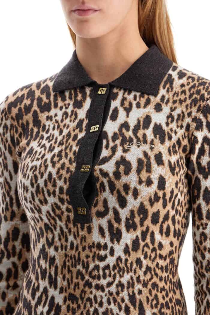 GANNI Animal Print Jacquard Knit Polo