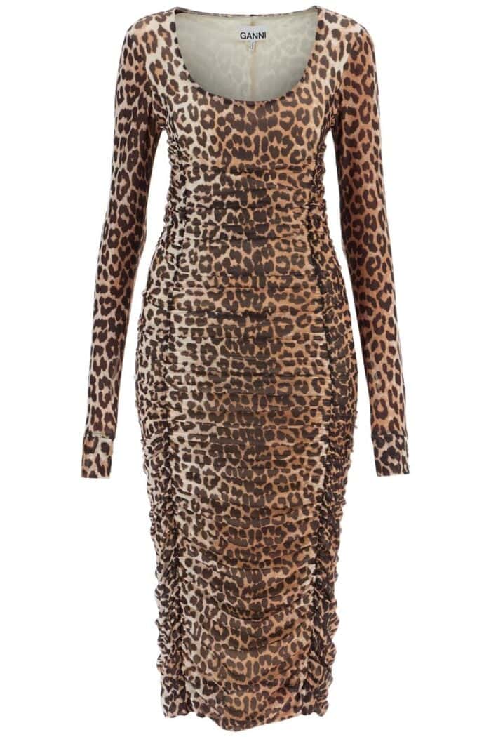 GANNI 'animal Print Midi Dress In Mesh