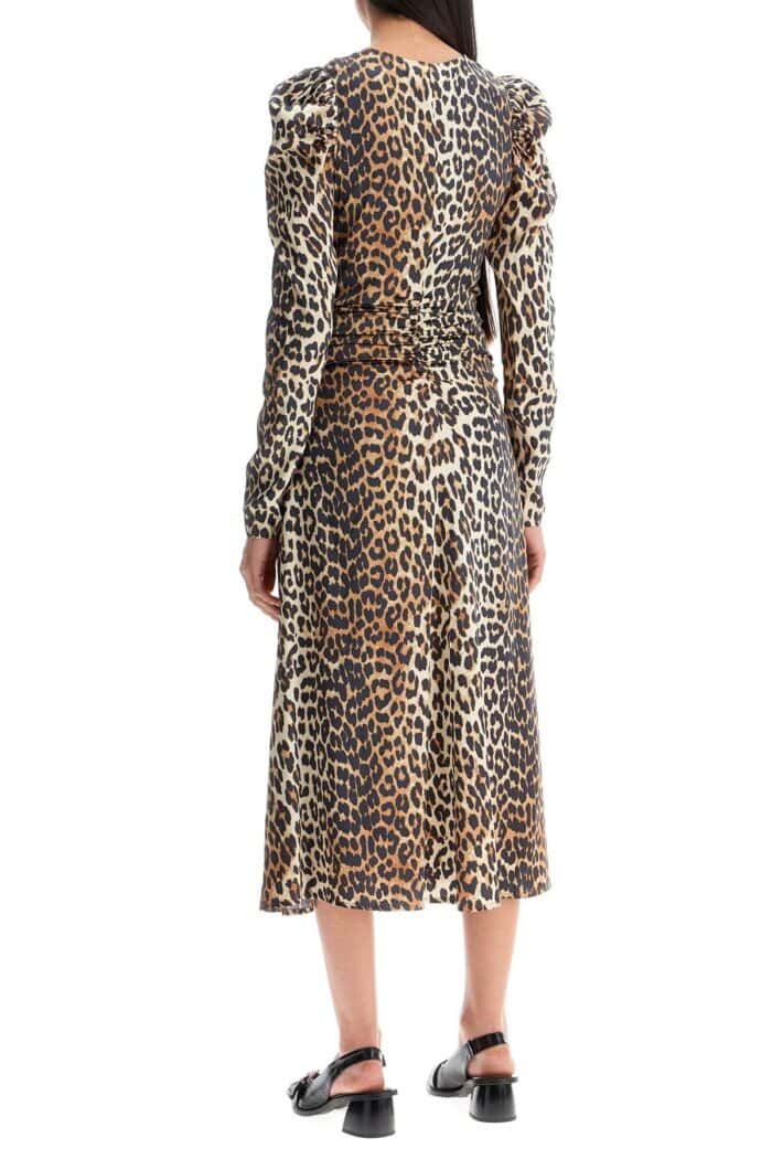 GANNI "animal Print Satin Midi Dress"