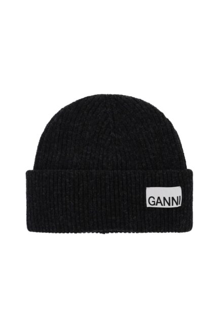 GANNI Beanie Hat With Logo Label