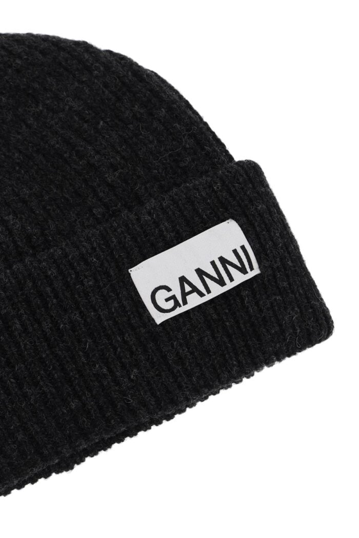 GANNI Beanie Hat With Logo Label