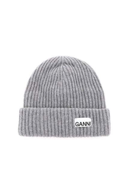 GANNI Beanie Hat With Logo Patch