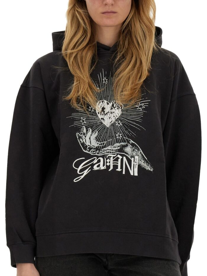 GANNI "BLACK ISOLI HEART" HOODIE