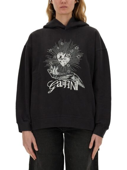 GANNI "BLACK ISOLI HEART" HOODIE