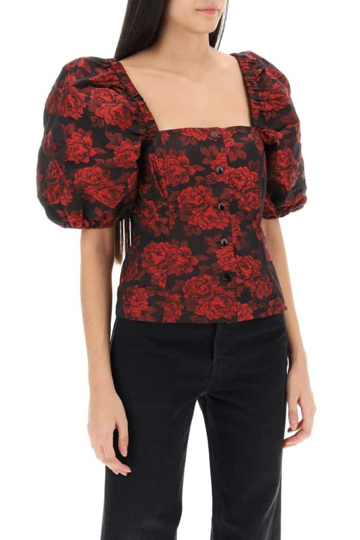 GANNI Blouse In Floral Jacquard