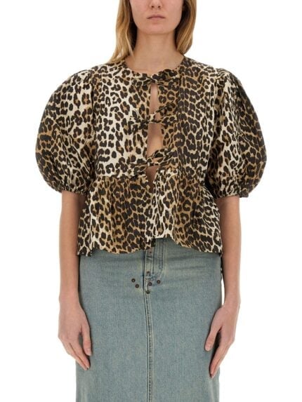 GANNI BLOUSE WITH ANIMAL PATTERN