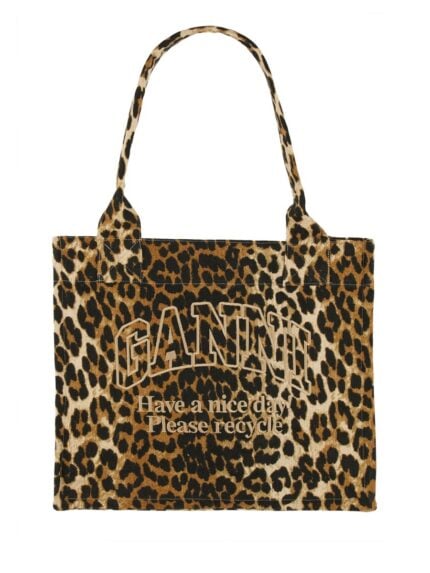 GANNI BORSA TOTE LEOPARDATA