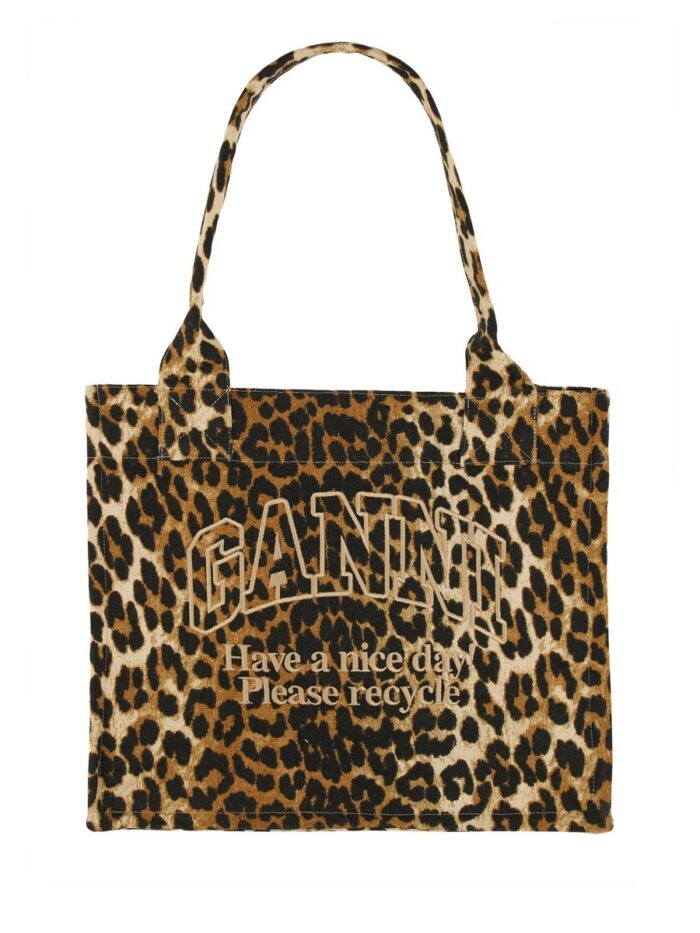 GANNI BORSA TOTE LEOPARDATA