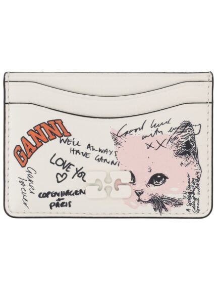 GANNI CARD HOLDER WITH LOGO AND PRINT