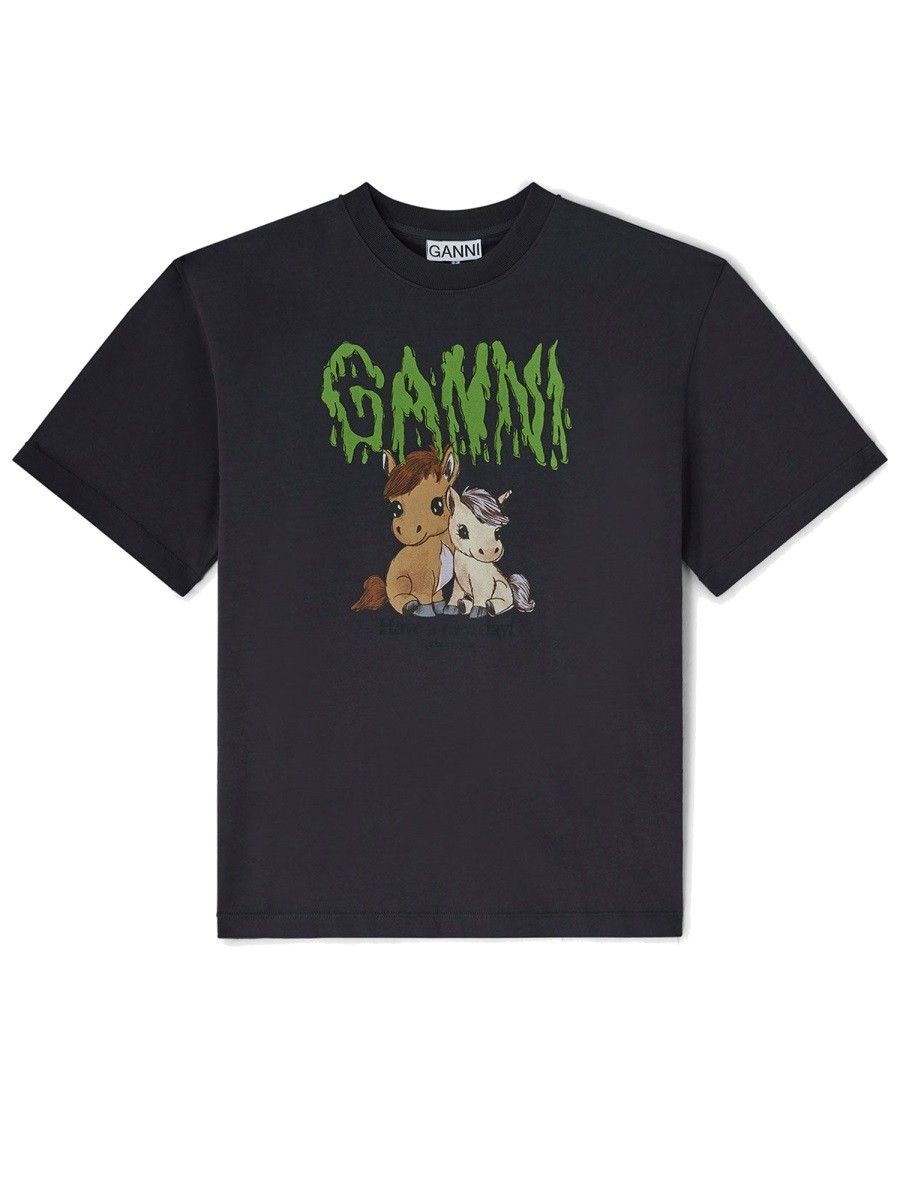 GANNI COTTON GRAPHIC T-SHIRT