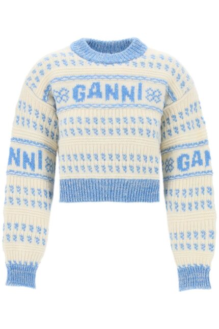 Ganni Cropped Wool Jacquard Pul