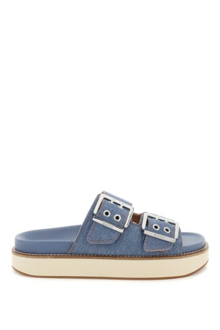 Ganni Denim Double Strap Slides