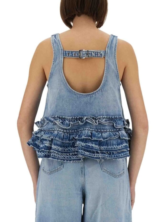 GANNI DENIM RUFFLE TOP