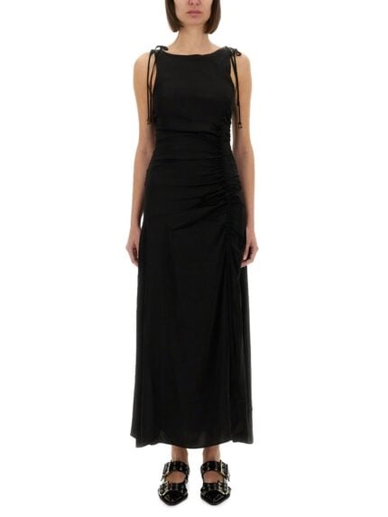 GANNI DRAPED SATIN DRESS